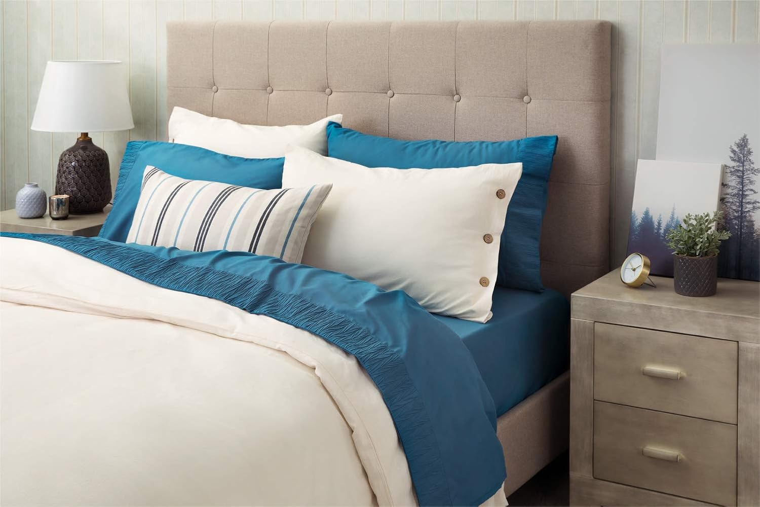 Bedsure Bed Sheet Set - Teal Queen Bed Sheets - Soft Brushed Microfiber, Wrinkle Resistant Bedding Set - 1 Fitted Sheet, 1 Flat Sheet, 2 Pillowcases (Queen, Teal): Home & Kitchen