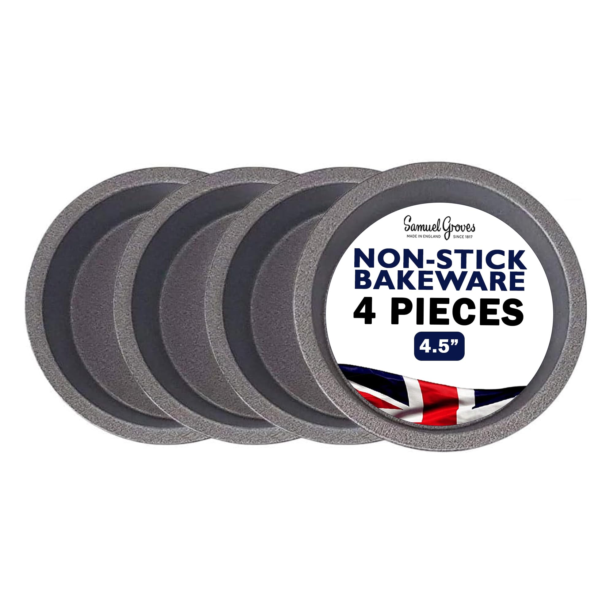 Great British Bakeware 4 Set 11.5cm Small Individual Superior Double Coated Non Stick Tins, Tart & Quiche Pans, Small Pie Dishes Set Of 4, Individual Tart Tins For Baking, Made In England