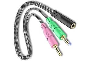 ienza PC Headset/Microphone Splitter Adapter Cable Y-Splitter Compatible with Astro A10 A40, Turtle Beach, HyperX Cloud SteelSeries, Sennheiser, Razer & Other Gaming Smartphone Headsets