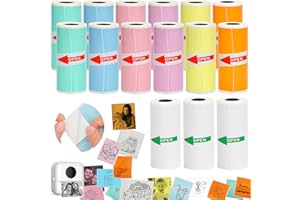 HuiJuKeJi 15 Rolls Mini Printer Sticker Paper,Thermal Self-Adhesive Paper 57 * 25mm,3 Rolls of White &12 Rolls of Colour Paper for Pocket Inkless Portable Bluetooth Printer to Print Photo,Note