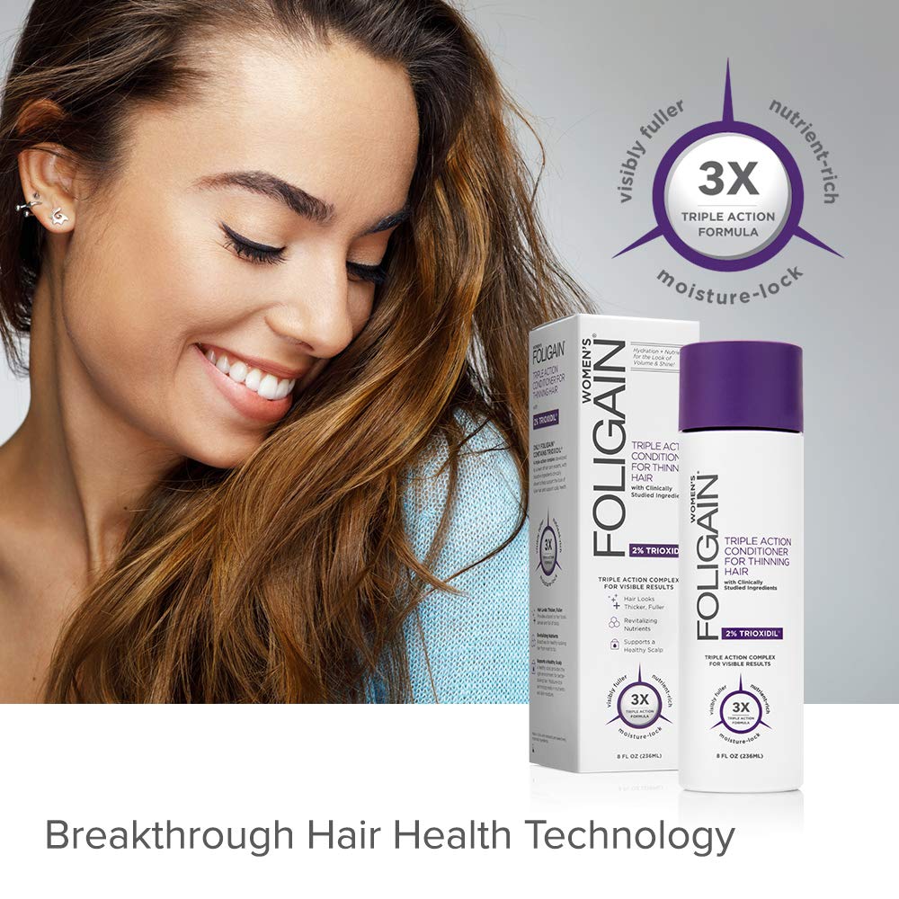 Foligain Triple Action Conditioner For Thinning Hair For Women with 2% Trioxidil | Hair Stimulating Conditioner | Women's Volumizing Conditioner (8oz): Beauty