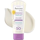 Aveeno Baby Continuous Protection Zinc Oxide SPF 50 Sunscreen for Babies with Sensitive Skin, Broad Spectrum Sun Protection, Tear-Free, Sweat- &amp; Water-Resistant, No added Parabens, 3 Fl Oz