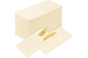 KAMMAK Dinner Napkins Disposable Beige Cloth like Paper Napkins with Pocket 100 Pack Folded Napkins Guest Hand Towel for Party Decoration, Wedding Reception, Bathroom and Kitchen (16.5 x 16.5 inch)