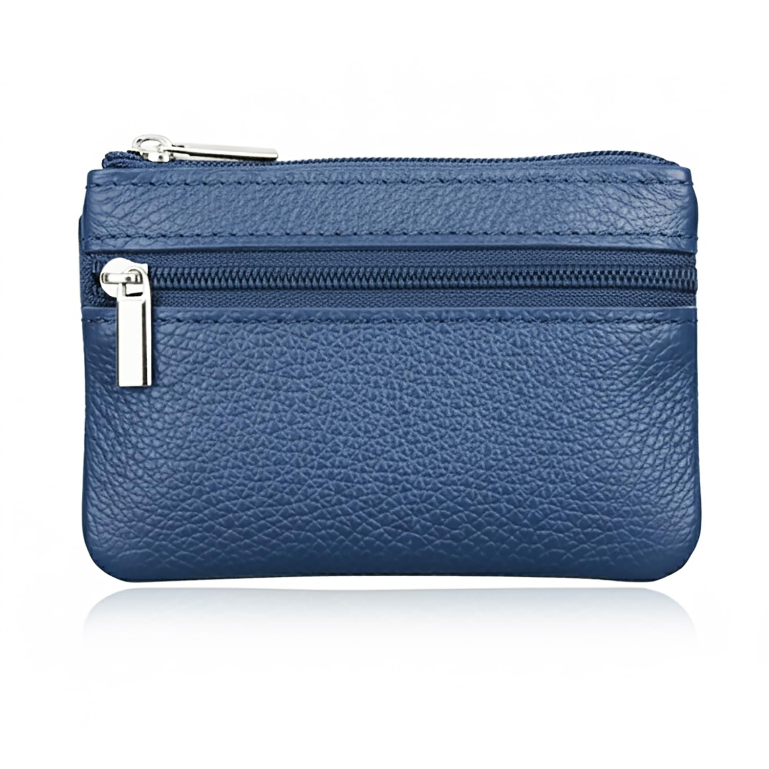 Hibate Mini Coin Purse Holder Wallet Leather Purses for Women Men Kids Zipper Pouch with Key Ring - Blue