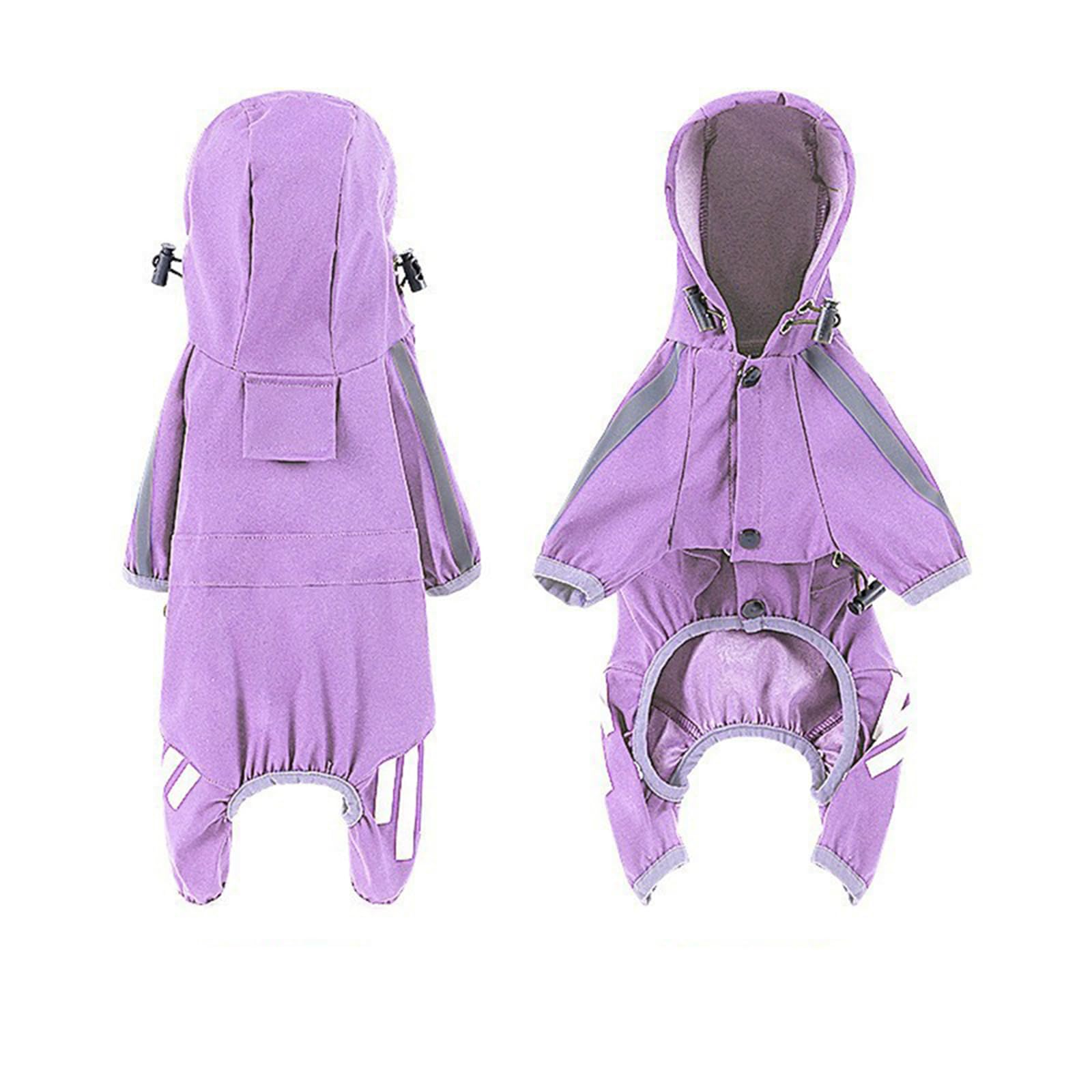 Purple Dog Raincoat - Waterproof Clothes with Reflective Stripe - Small Dog (L: 38.5cm / Chest: 60cm)