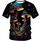 LAOLIUSN Mushroom T-Shirt Art Colorful Element Theme Tee Fungus Graphic Top
