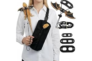 Bearded Dragon Carrier Sling & Bat Wing Leash Harness Set, Soft Flannel Reptile Travel Bag with 3 Size Chest Pads, Adjustable