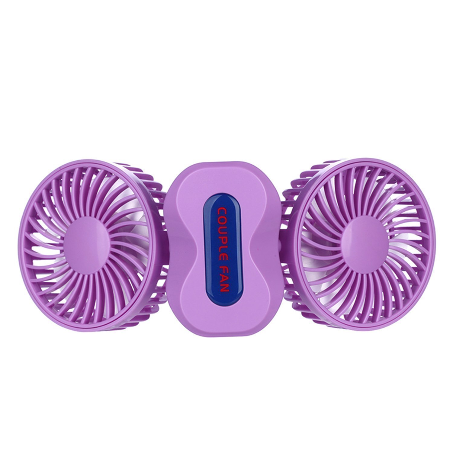 DinoPure Quiet Couples Mini Fan Portable Dual Head USB Rechargeable Foldable 180 Degree Rotation Desktop 3 Adjustable Speed Small Fan with LED Light (purple)