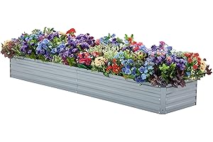 zizin Large Raised Garden Bed Kit 8x2x1FT Outdoor Rustproof Bottomless Metal Planter Box for Vegetables Gradening, Grey