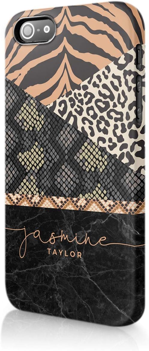 Tirita Personalised Compatible with iPhone Xs Max Hard Case Cover PRINTED GLITTER, NOT REAL GLITTER Animal Print Snake Rose Gold Leopard Skin Giraffe Tiger Africa Custom Initials Name Bling