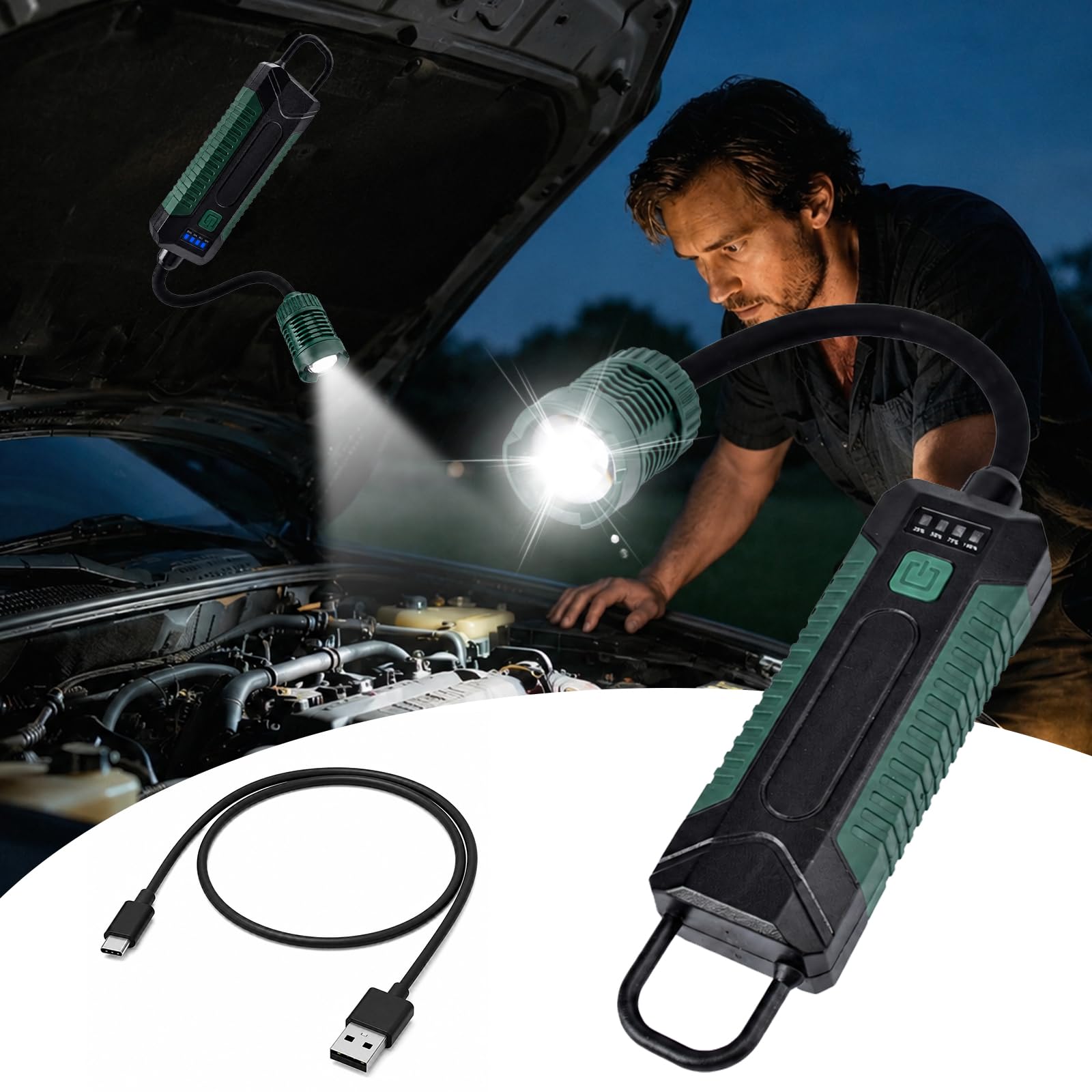 LETOUR Werkstattlampe,LED Arbeitsleuchte mit starkem Magnet & Haken, 3 Lichtmodi & USB C Motorhaubenleuchte freihändige Werkstattlampe mit Ladeanzeige für Auto Reparatur, Garage, Keller 2