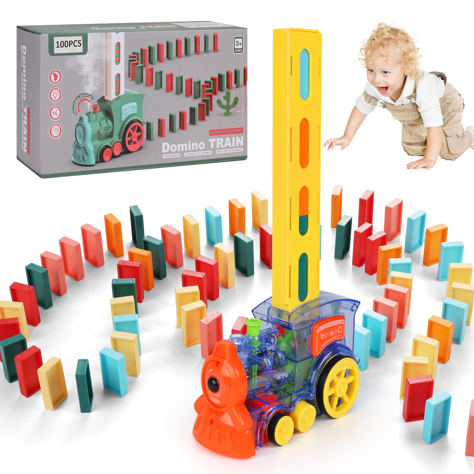 Photo 1 of YIYZAOF Music Domino Train Toy Set for Kids with 100 Pcs Dominoes,Automatic Laying,Kids Dominoes Blocks Building and Stacking Games Toys Gift for Boys Girls Ages 3+