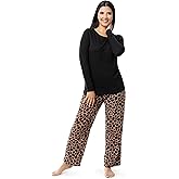 Fruit of the Loom womens Sueded Jersey Crew Top and Fleece Pant Sleep Set