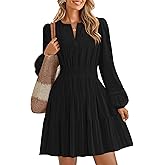 ZESICA Long Sleeve V Neck Mini Dresses for Women 2026 Spring High Waist Ruffle Pleated A Line Cocktail Party Short Dress