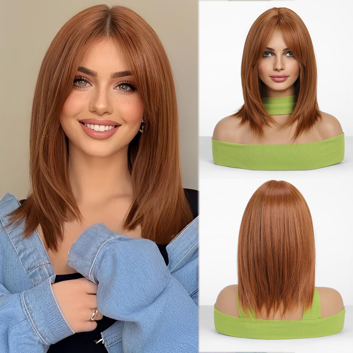 Esmee Short Straight Ginger Bob Wigs With Curtain Bangs Shoulder Length Natural Wig Synthetic Daily Party Cosplay Wigs for Women — image 1