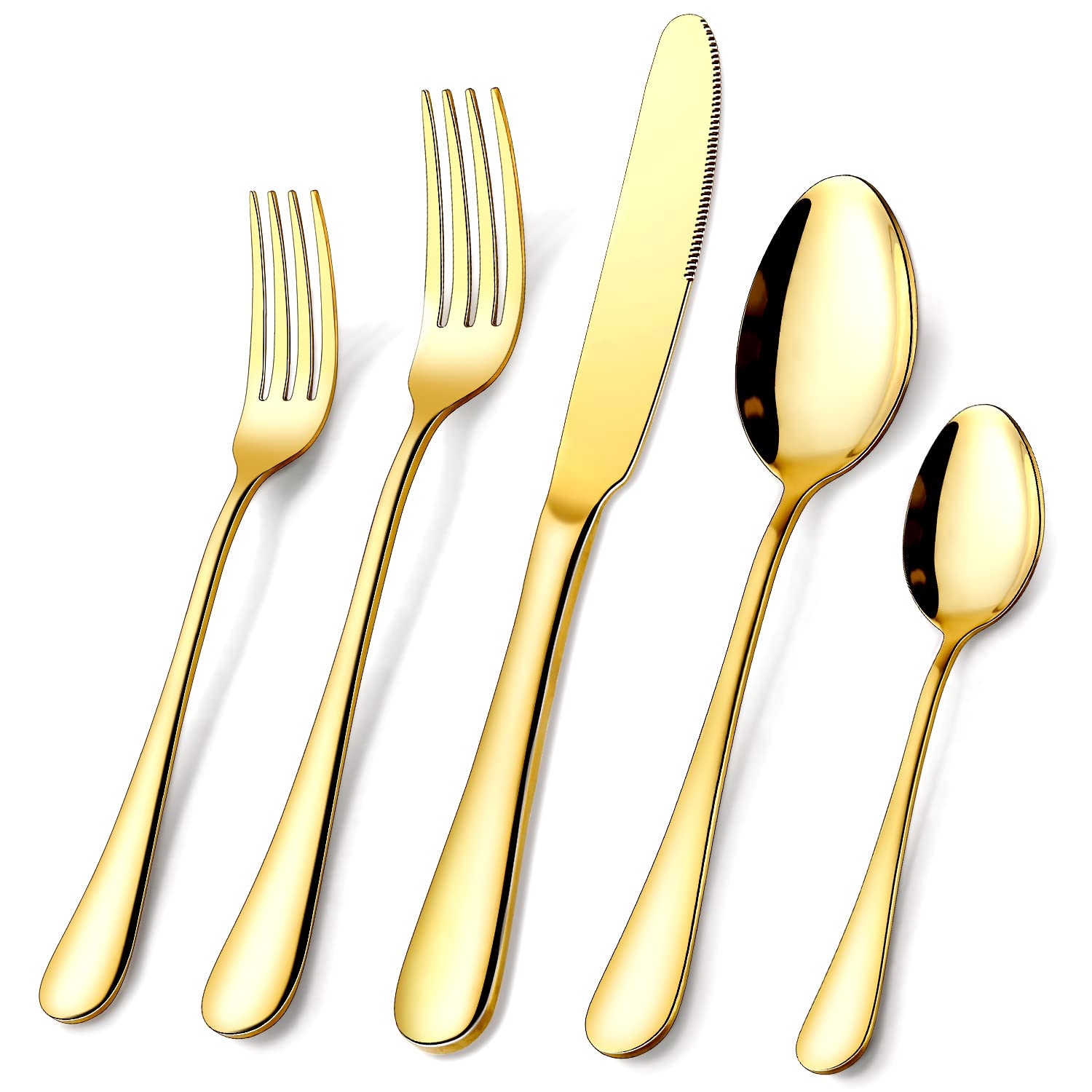 Cutlery Set, OGORI 40-Piece Gold Stainless Steel Flatware Set, Tableware Silverware Set with Spoon Knife and Fork Set, Service for 8,Easy Clean, Mirror Polished