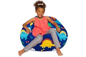 Posh Creations Bean Bag Chair for Kids, Teens, and Adults Includes Removable and Machine Washable Cover, Canvas Dinos on Blue, 38in - Large