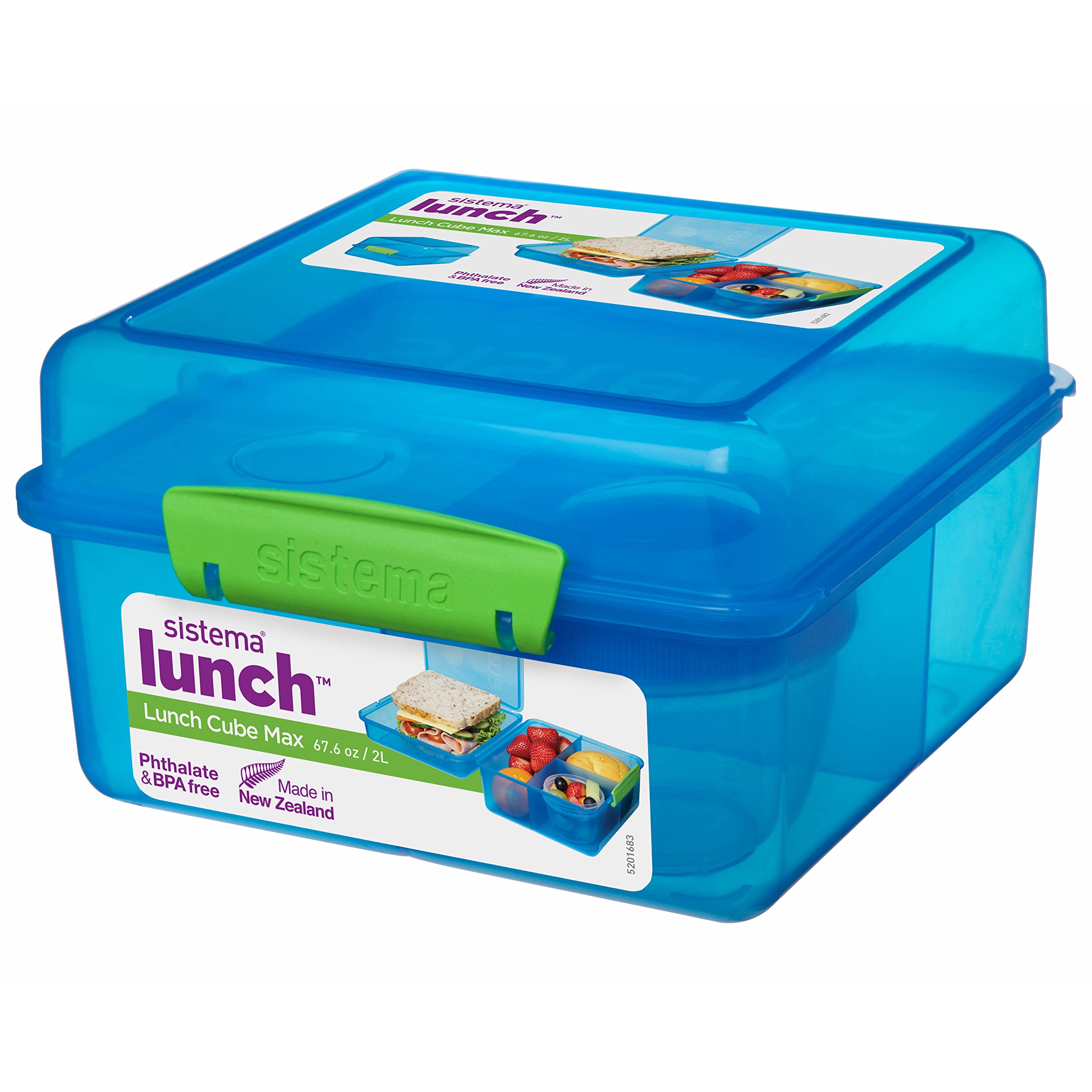 Sistema TO GO Lunch Box Cube Max | 2 L Bento-Box Style Food Container with Dividers & Leak-Proof Yoghurt Pot | BPA Free | Assorted Solid Colours (Not Selectable)