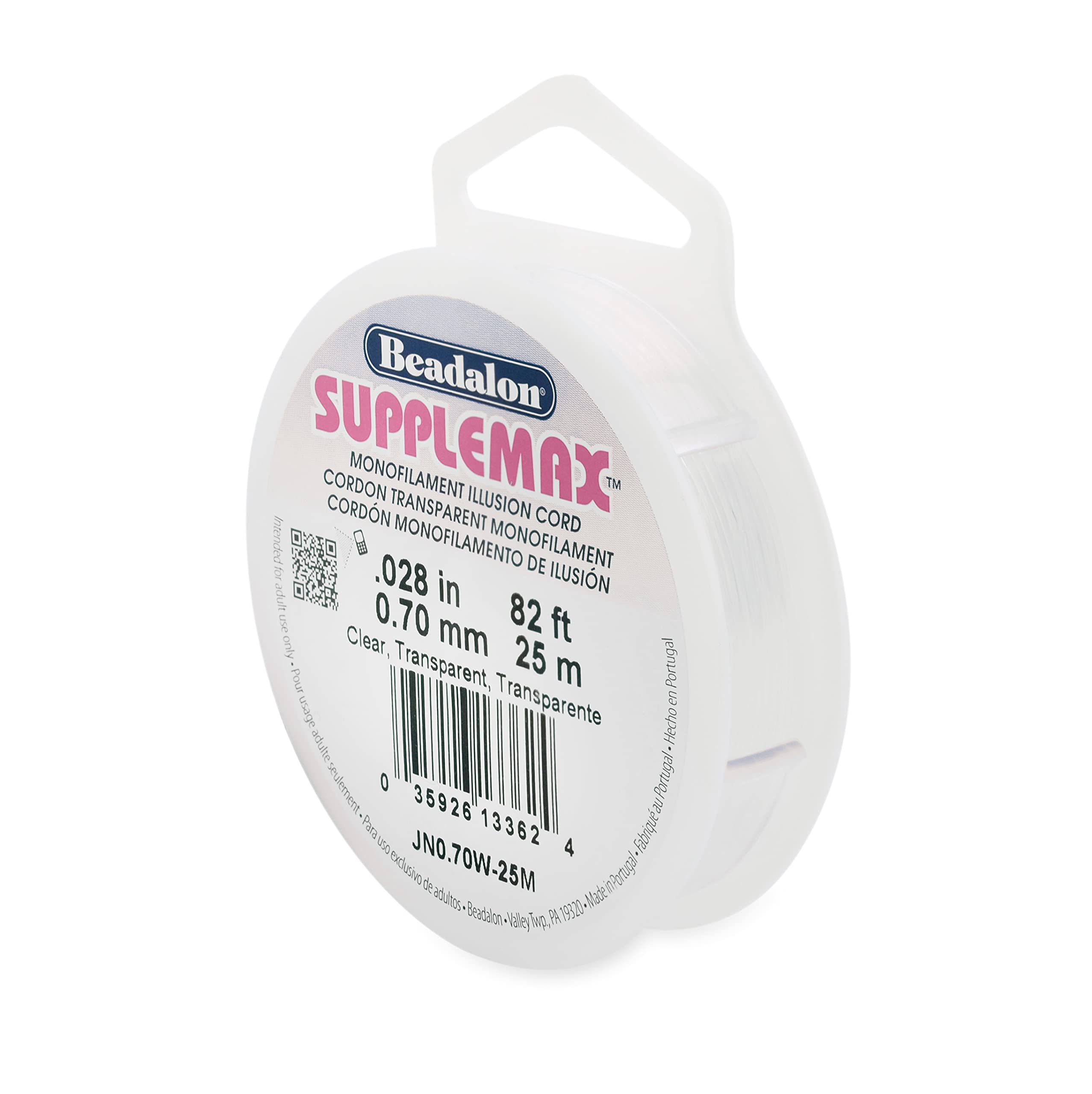 Beadalon SuppleMax Illusion Beading Cord, 0.70 mm / 0.028 in, Clear Monofilament, 25 m / 82 ft