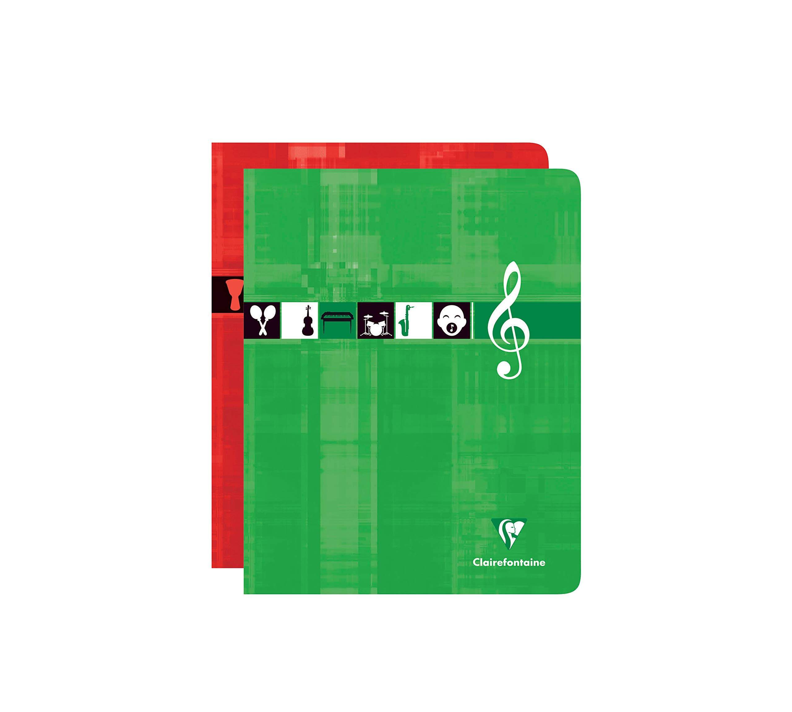 Clairefontaine 63797AMZC Set of 2 Stapled Music + Song Notebooks - 17x22 cm - 56 Seyes Ruled Pages with Lines - 90g White Paper - Random Colour Card Cover