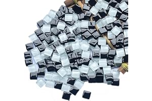 PINUO&KE Mosaic Tiles 225 Pieces / 200 g Pack of Crystal Mosaic Mosaic Tile Supplies for Home Decoration, DIY Crafts, Plates, Picture Frames, Flowerpots – 1x1 cm Square Tiles (Black White Mix)