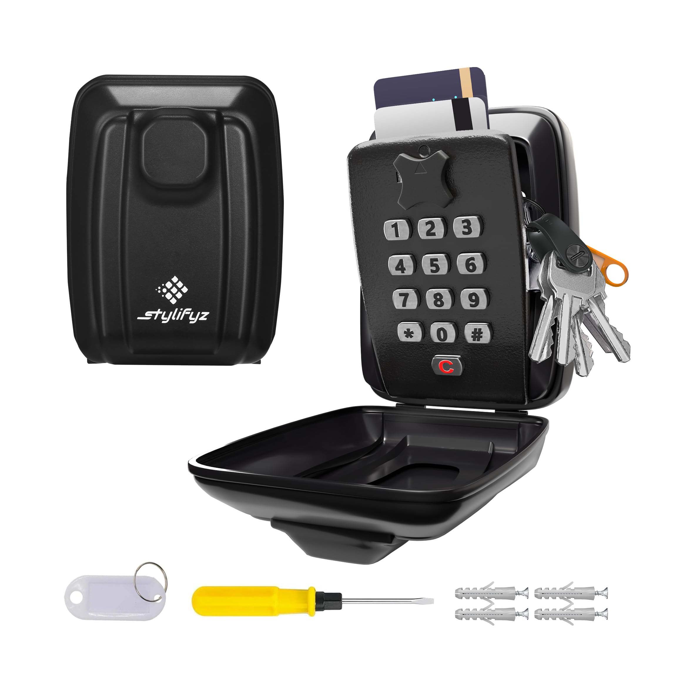 STYLIFYZ Key Safe Wall Mounted Police Approved- 12-Digit Combination Key Lock Box - Waterproof Spare Key Hider -Keysafe Box Outside - Large Capacity Key Safe Outdoor for Home School Garage & Office