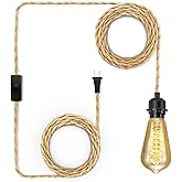 LYOOWNG Plug in Pendant Light Cord, Farmhouse Hanging Lights with Plug in Cord, 15FT Hemp Rope Plugin Hanging Light Cord Kit 