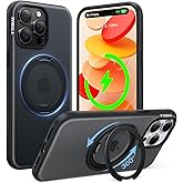 TORRAS O3 Fitness for iPhone 15 Pro Case Magnetic Stand, Fit for MagSafe, 360 Rotatable Stable Stand, Military-Grade Shockproof, Slim & Sleek Anti-Scratch Cover, Obsidian Black Translucent