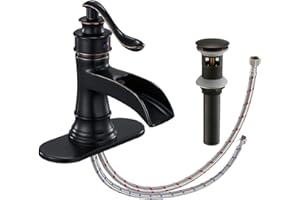 Waterfall Bathroom Faucet Oil Rubbed Bronze Sink with Pop Up Drain Stopper Faucets Single Hole Rustic Vanity Farmhouse Overflow One Handle Bath Black Commercial Assembly by Homevacious
