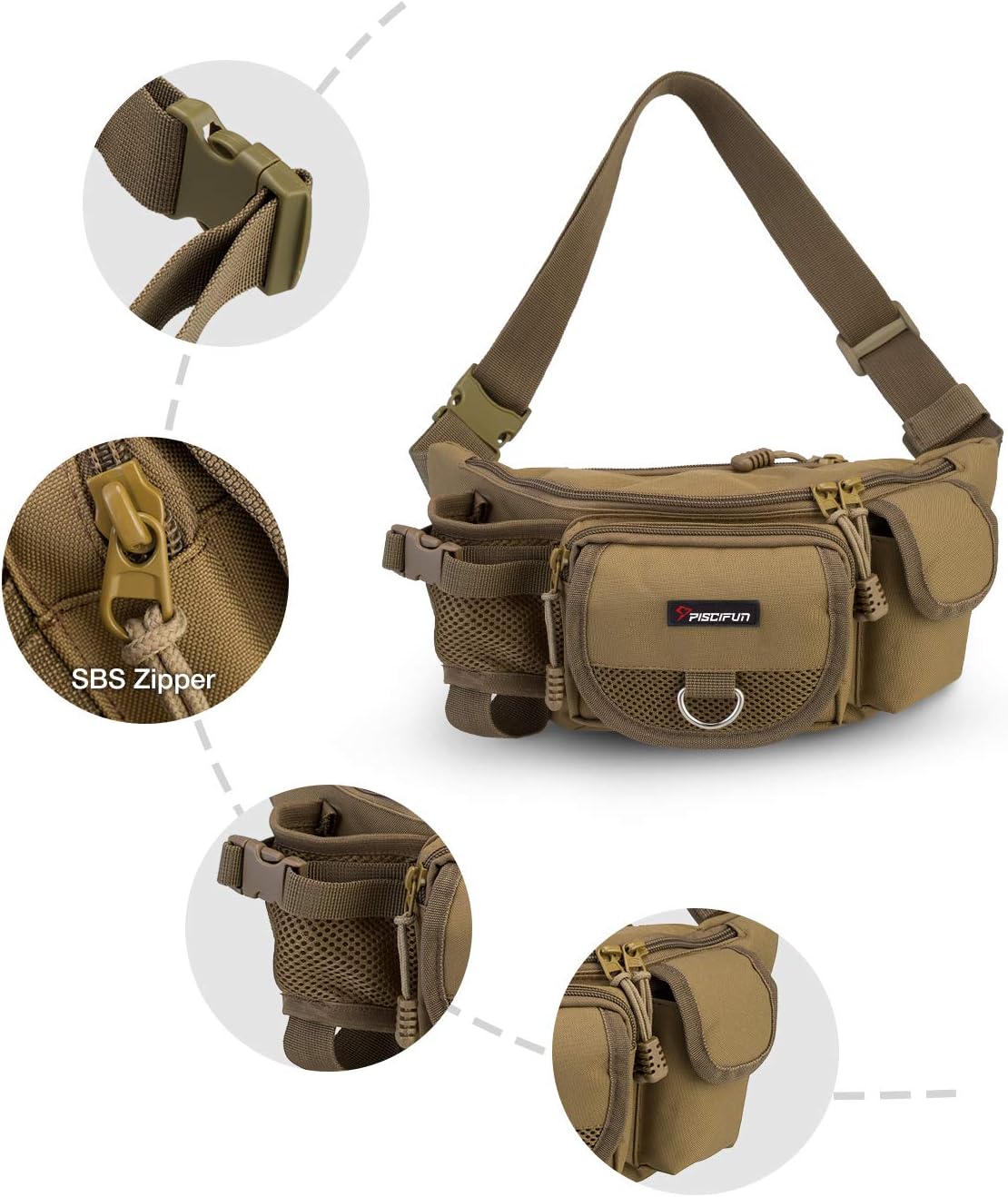 Piscifun Fishing Bag Portable Outdoor Fishing Tackle Bags Multiple Waist Bag Multi Functional Fanny Pack Khaki : Sports & Outdoors