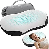 MOONOUU Compact Memory Foam Travel Pillow - Standard Size Cervical Neck Support for Sleeping, Roll-Up Orthopedic Bed Pillow for Hotel, Camping & Backpacking, Cooling 3D Air-Grid with Carry Bag