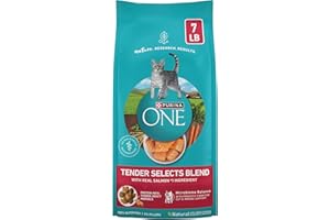 Purina ONE Tender Selects Dry Cat Food, Salmon, 7 lb Bag | Real salmon is the #1 ingredient made with carrots, peas, vitamins A and E for bright eyes, strong muscles and digestion