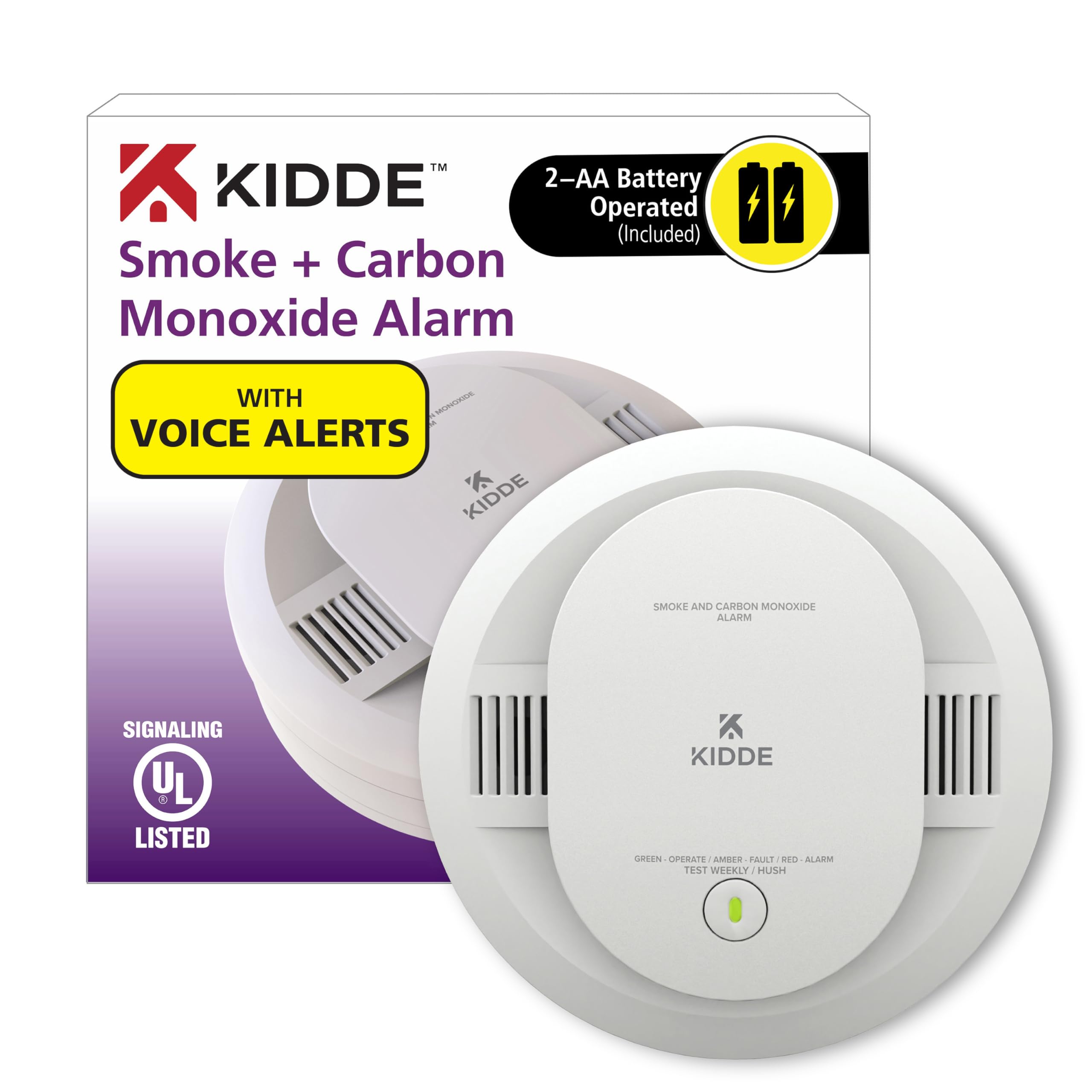 Photo 1 of ***(MISSING MOUNTING HARDWARE)***Kidde  & Carbon Monoxide Detector, AA Battery Powered, Voice Alerts, LED Warning Light Indicators