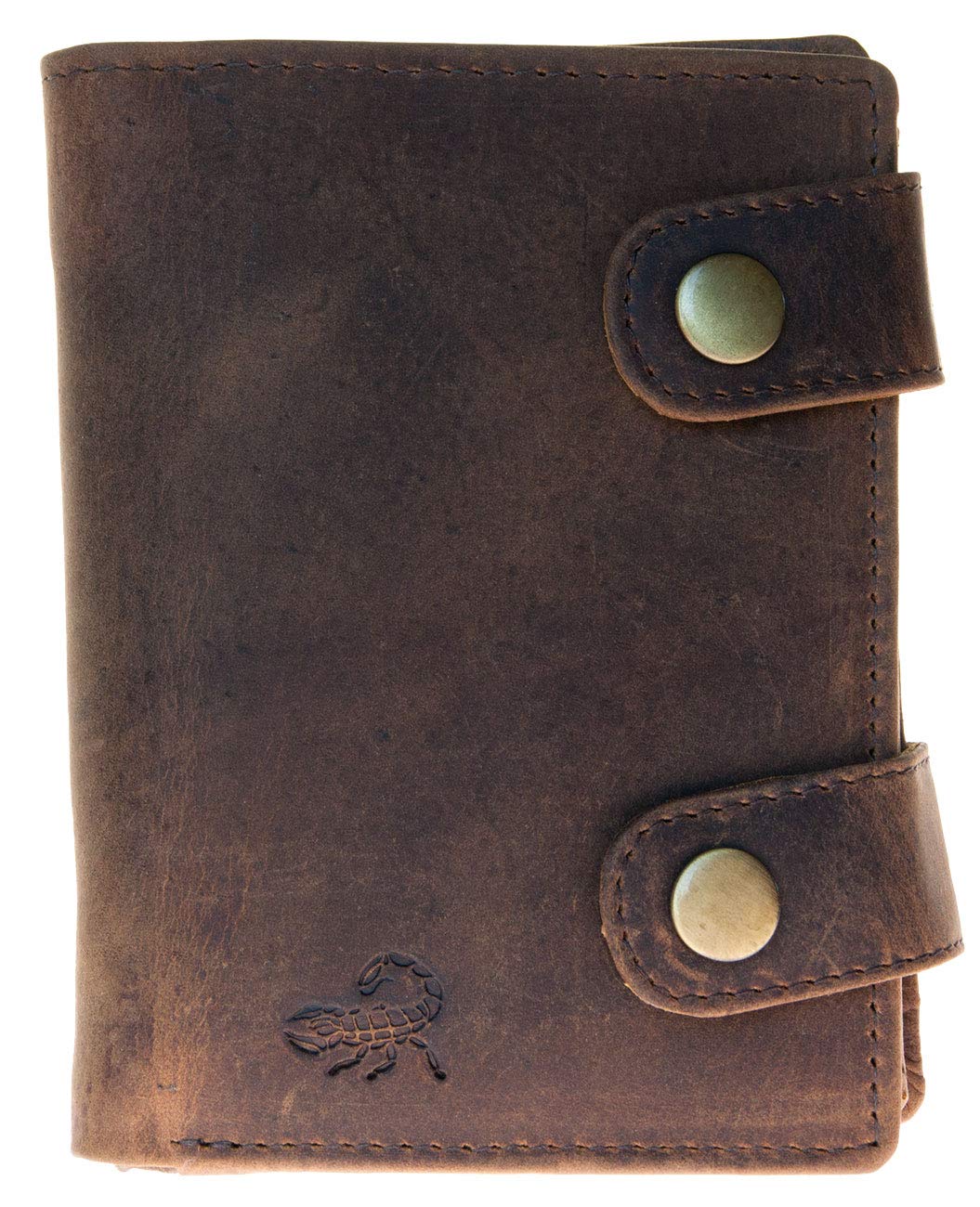 FLW Men's Genuine Leather Biker's Wallet with Scorpion and Two Buckles