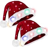 Giggling Getup 2 PCS Light-up Santa Hat with Pom Poms, Christmas Hat as Gifts for Teens, Men and Women