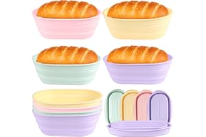 4 Pack Silicone Banneton Bread Proofing Baskets, 10 Inch Oval Collapsible Sourdough Bread Basket, Non Stick Dough Proofing Bo