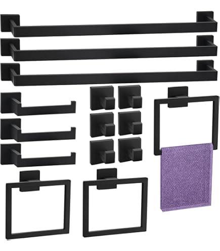 Moderno Juego De Accesorios De Baño Cuadrado Negro Mate, Jue | Meses Sin Interés
