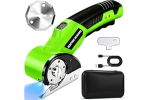 MILTNK Cordless Electric Scissors, Rechargeable Rotary Cardboard Cutter, Automatic Box Cutter with LED Light, Safety Lock, Extra Blades, Electric Scissors for Fabric Leather Carpet Plastic Cloth Paper, Green