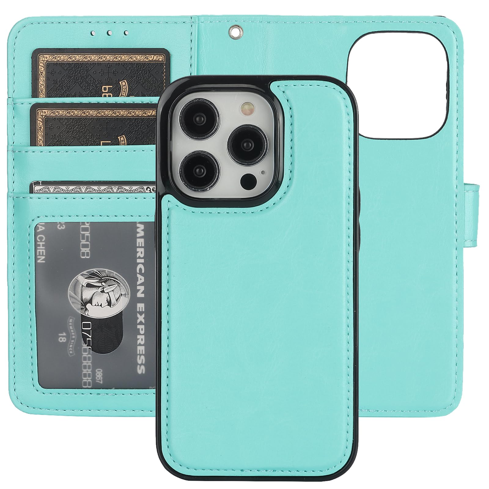 Bocasal Detachable Wallet Case for iPhone 14 Pro RFID Blocking Card Slots Holder Premium PU Leather Magnetic Kickstand Shockproof Wrist Strap Removable Flip Protective Cover 5G 6.1 inch (Light Blue)