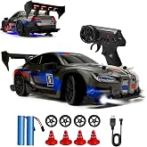 HTURCCOP RC Drift Car 2.4GHz 1:24 Scale 4WD 25KM+/H High Speed Model Vehicle with LED Lights Drifting Tire Racing Sport Toy Car for Adults Boys Girls Kids Gift (Black)