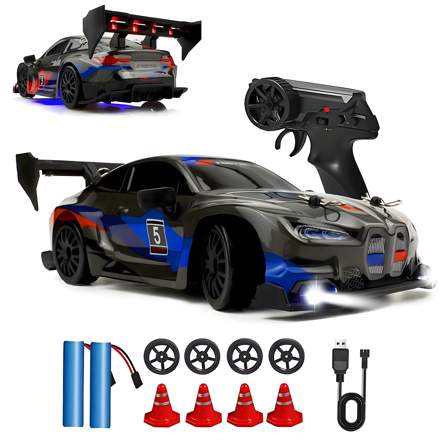 Photo 1 of HTURCCOP RC Drift Car 2.4GHz 1:24 Scale 4WD 25KM+/H High Speed Model Vehicle with LED Lights Drifting Tire Racing Sport Toy Car for Adults Boys Girls Kids Gift (Black)