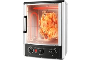 Nutrichef Vertical Countertop Oven with Rotisserie, Bake, Broil, & Kebab Rack Functions - Adjustable Settings - 2 Shelves - 1