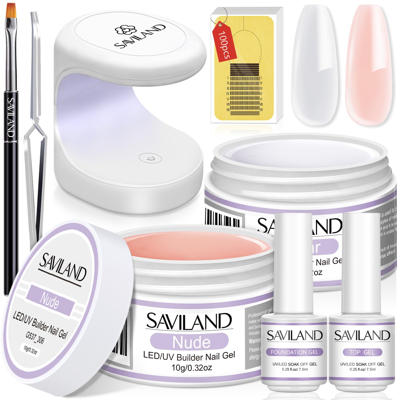 Saviland Builder Nail Gel Kit: Nail Extension Kit With Mini Nail Lamp, Clear Pink Builder Gels, Builder Gels For Nails Kit for Nail Extension, Nail Strengthen with Nail Art Manicure Tools Nail Gifts