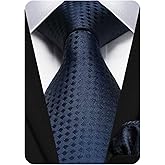 HISDERN Plaid Checkered Tie Handkerchief Woven Classic Formal Men's Necktie & Pocket Square Set