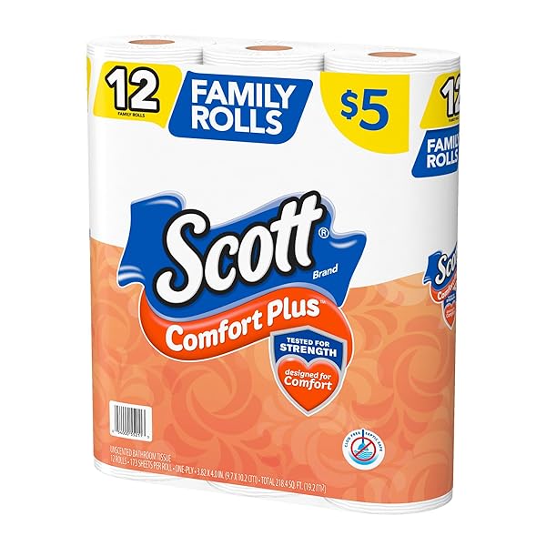 SCOTT® COMFORTPLUS 1-PLY TOILET PAPER, 1-1/8″ X 1-1/8″, 173 SHEETS PER ROLL, PACK OF 12 ROLLS