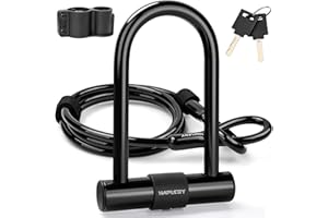 Hapleby Premium Bike Lock Set with 2 Keys, Bike U-Lock with 6 Feet Thickened Solid Steel Cable, Heavy Duty Anti Theft Bicycle U-Lock with Mounting Bracket for Road, Mountain, Folding Bike and Scooter