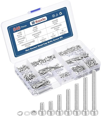 HanTof 178-Piece M6 Socket Head Cap Screw Assortment – 304 Stainless Steel, 8 Lengths (8-40mm), With Nuts, Washers, And Hex Wrench – Organized Case