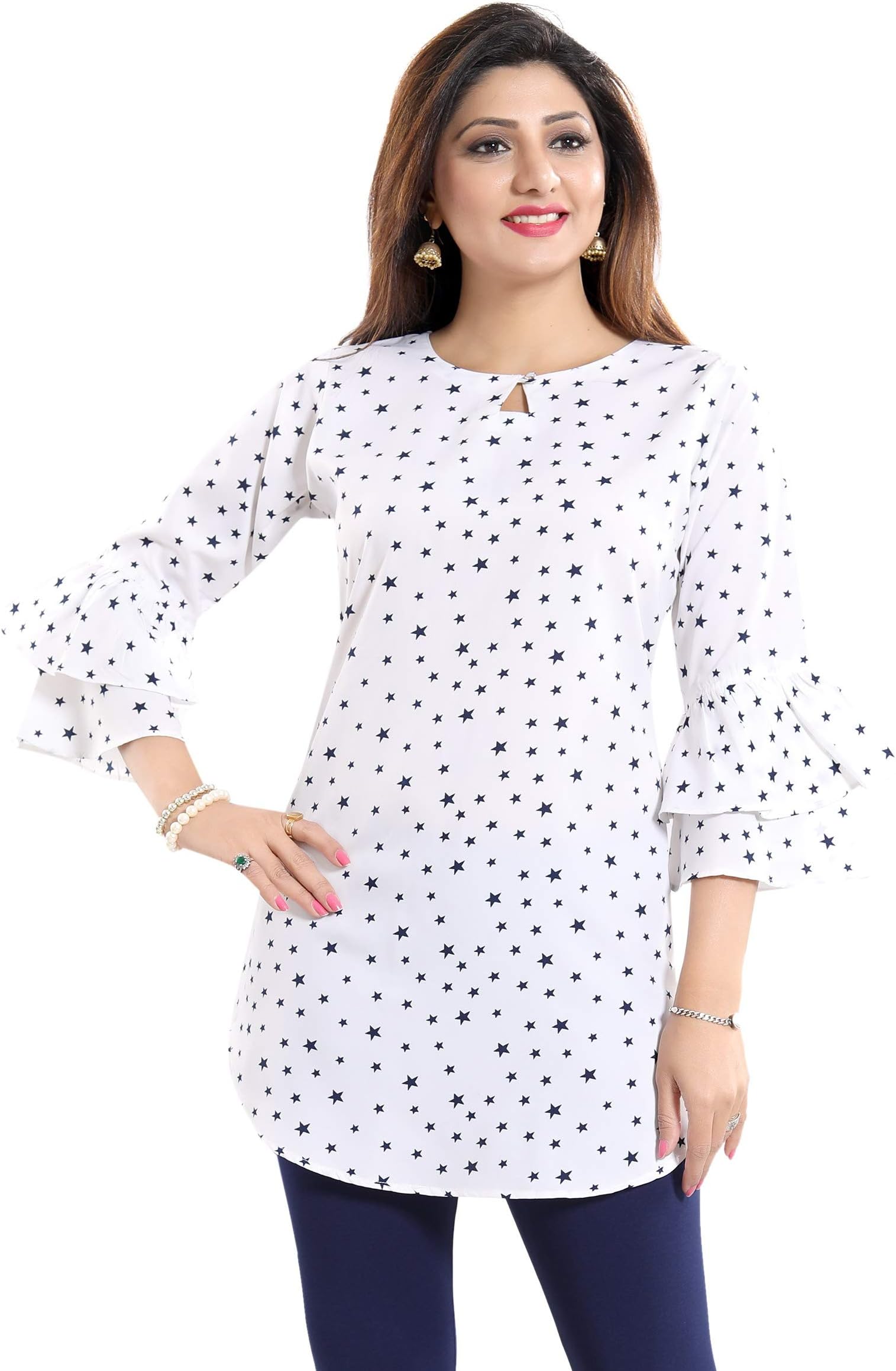 Impex Poly Crepe Bell Sleeves Short Women's Kurta