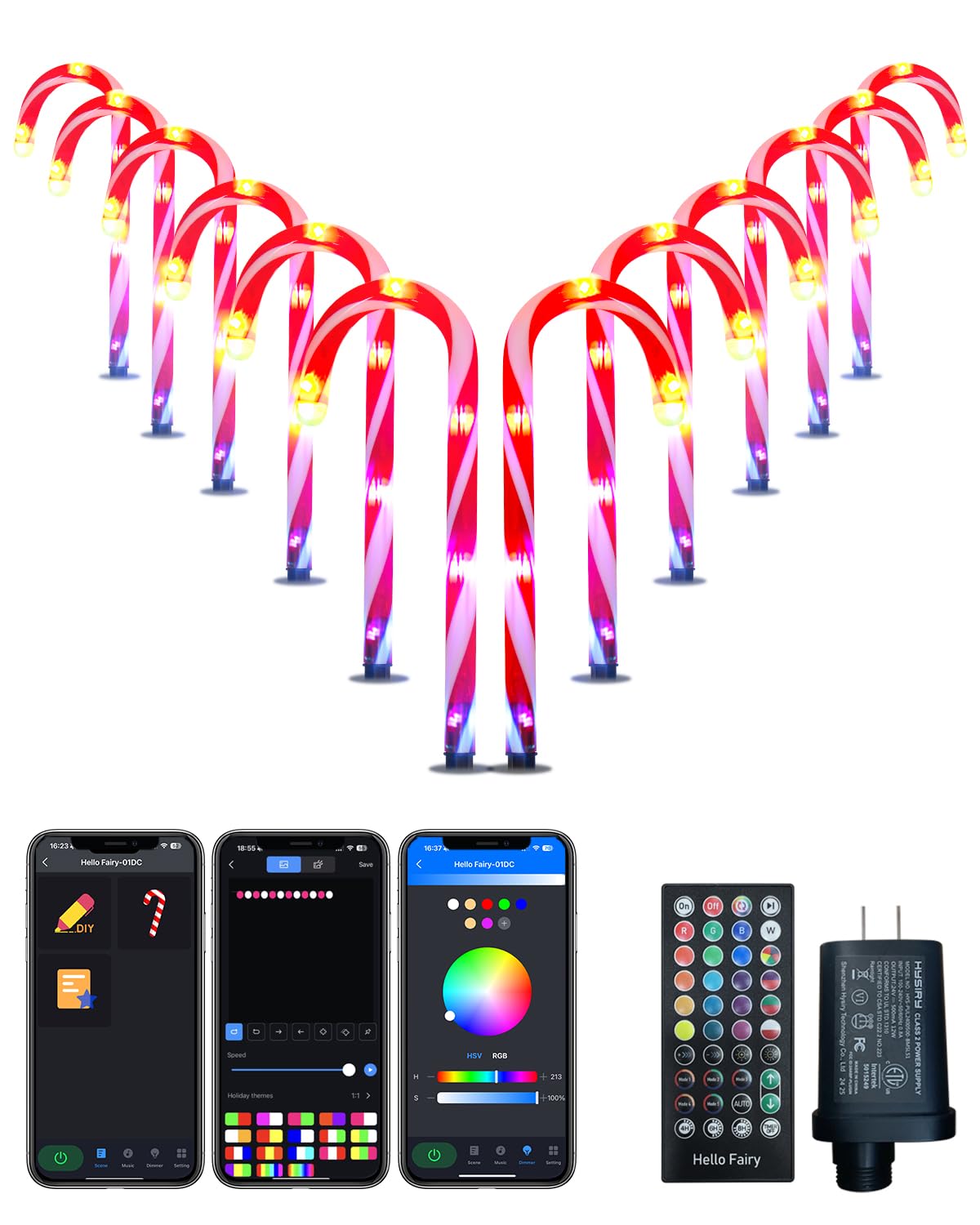 Photo 1 of 12 Pack Smart Candy Cane Pathway Lights, LED Outdoor Candy Cane Decorations with APP Control, Dimming,Timer,DIY,Color Changing Candy Cane Pathway Lights for Yard Patio Walkway