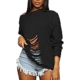 Hilinker Women's Sexy Off Shoulder Sweatshirt Long Sleeve Hollow Out Sweatshirts